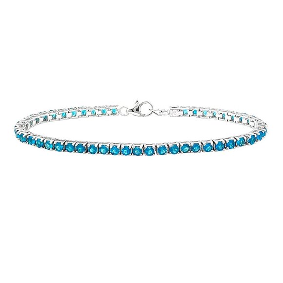 NIB - JTV Neon Blue Apatite Tennis Bracelet, Rhodium Over Sterling Silver - 8" - Picture 1 of 11